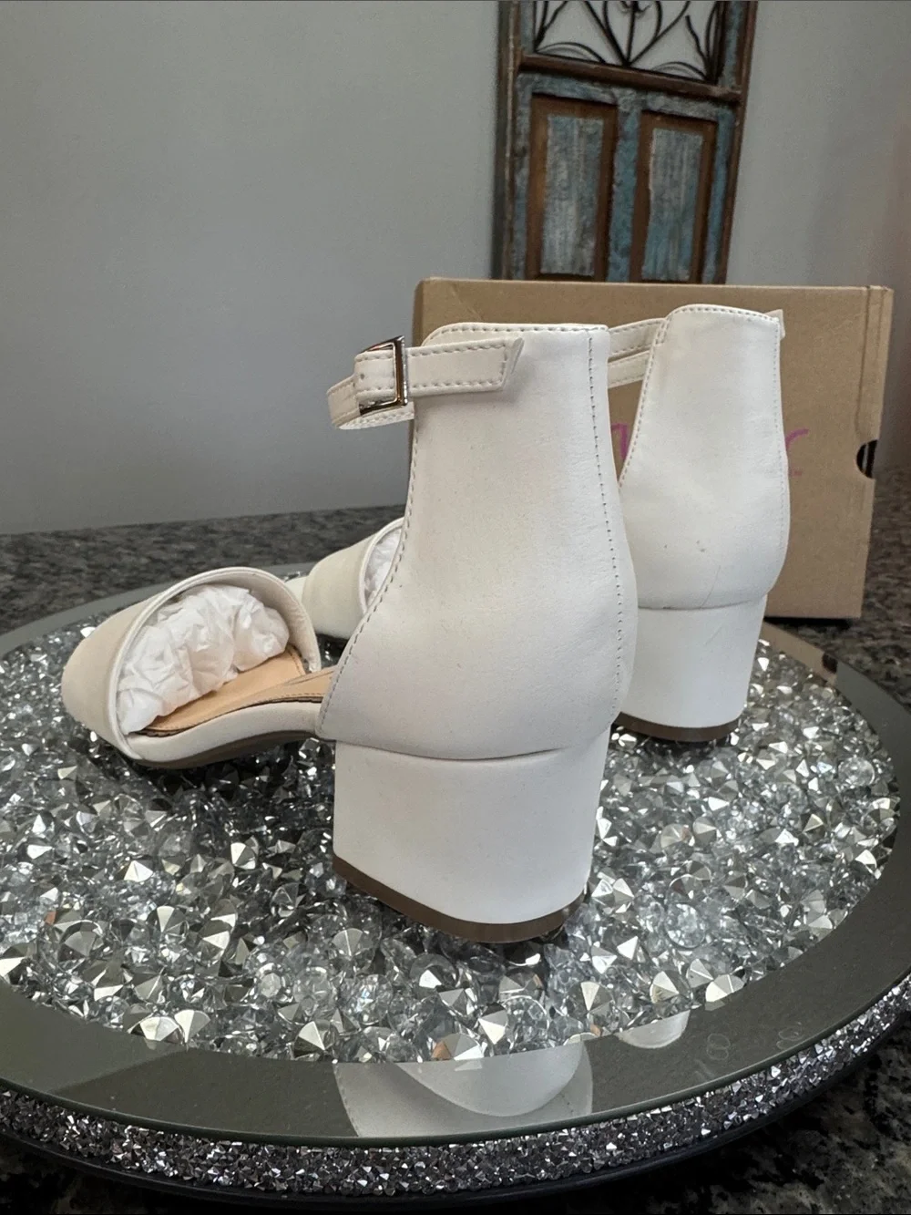 Sugar White Ankle-Strap Block Heel Sandals NEW 7.5